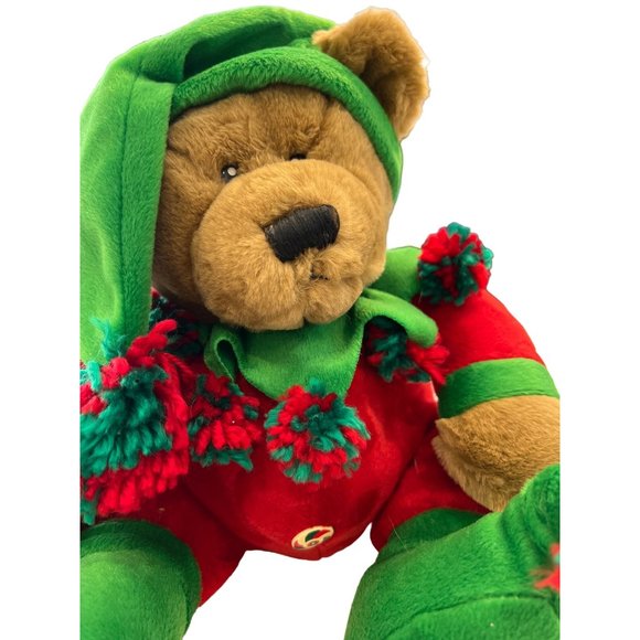 Dan Dee Stuffed Animal Plush Christmas Santa Red Green Elf Helper Brown Bear - Picture 3 of 12